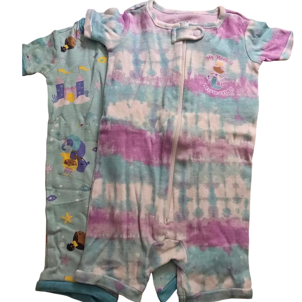 Bundles Baby Place Mermaid Romper Set 2pk Tie Dye Blue Purple 3-6M